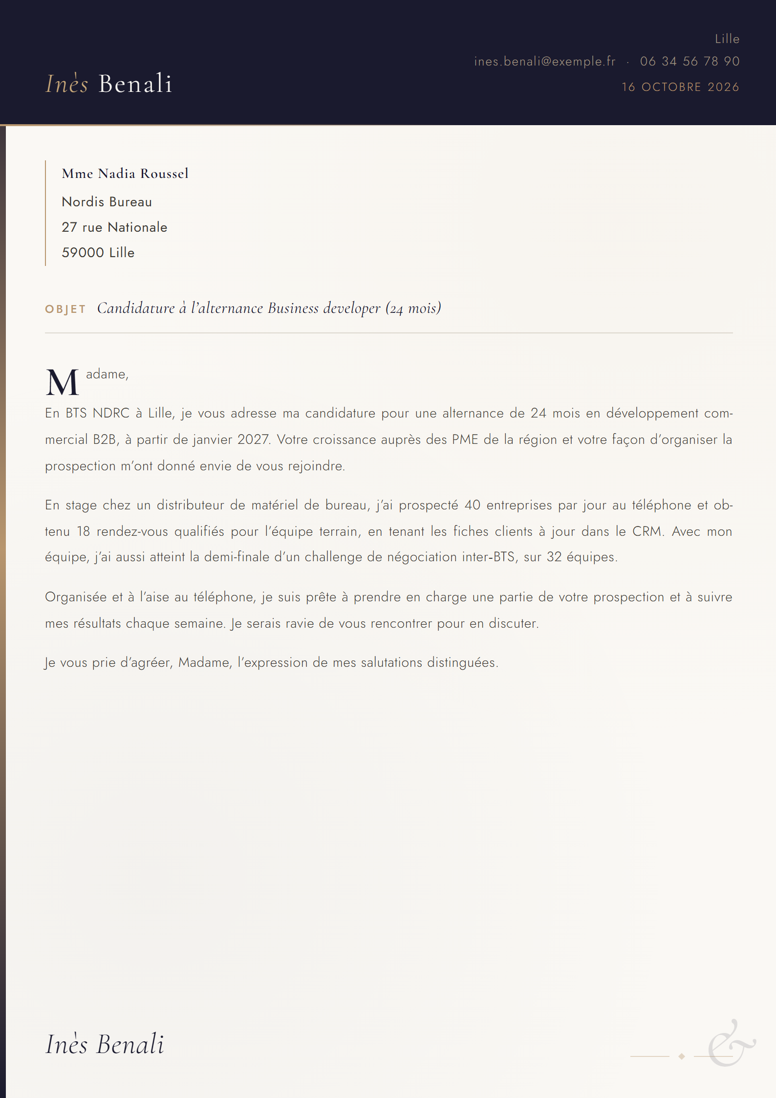 Modèle de lettre de motivation Dorée
