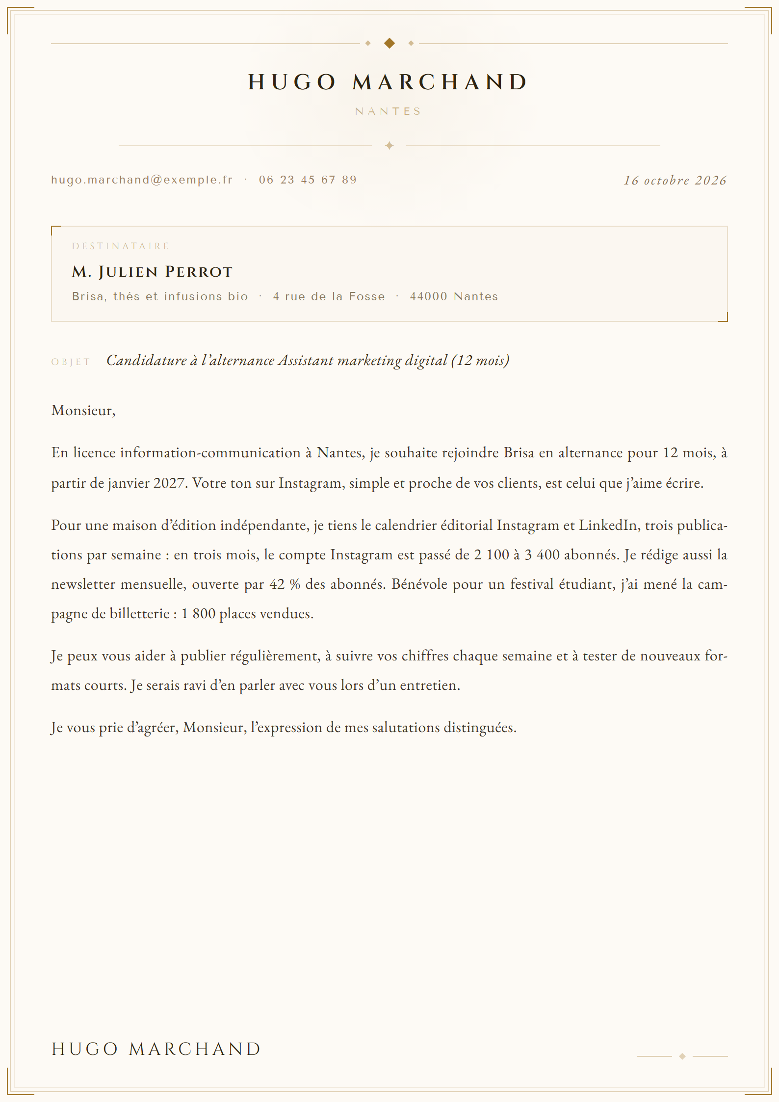 Modèle de lettre de motivation Ivory