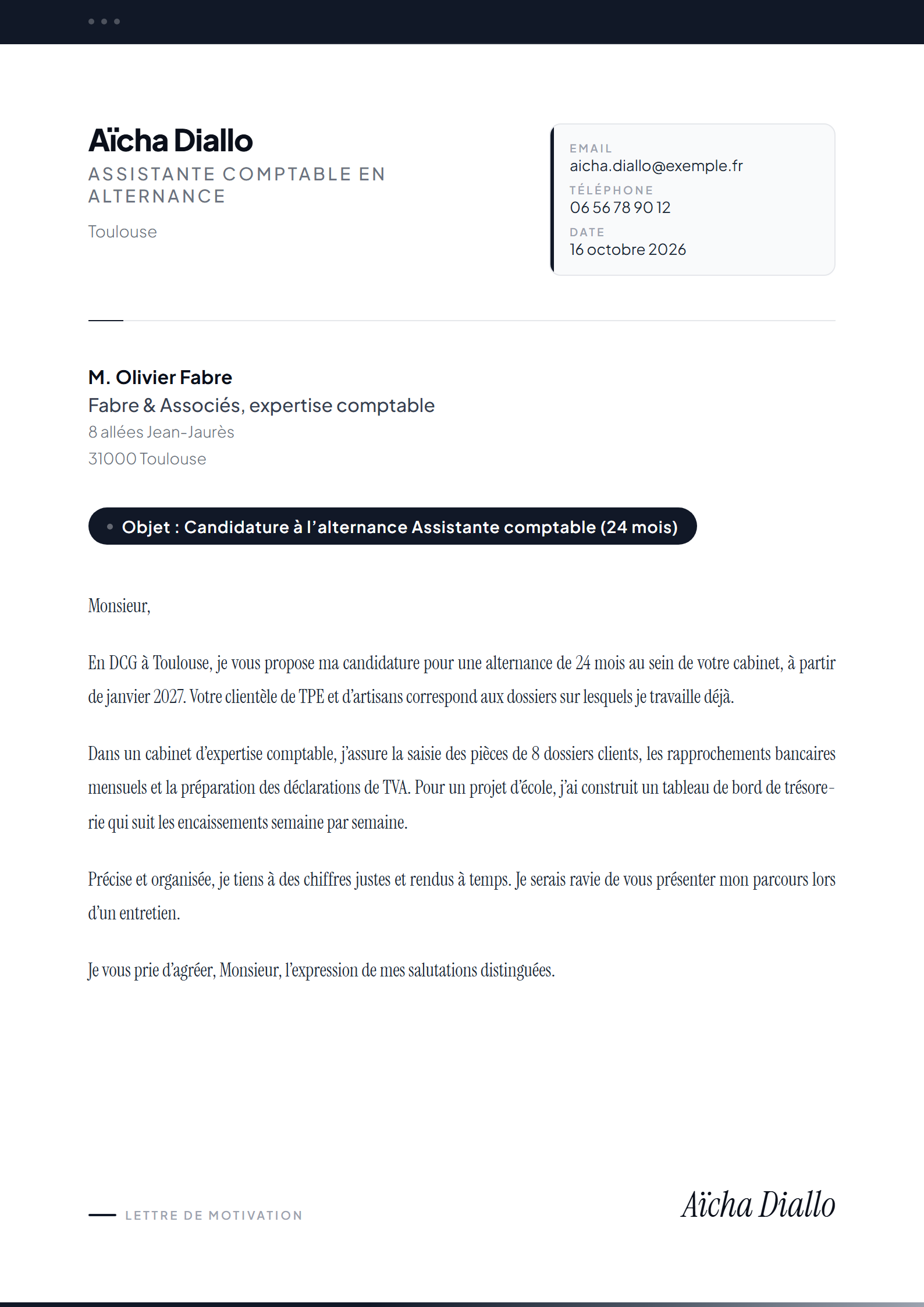 Modèle de lettre de motivation Prestige