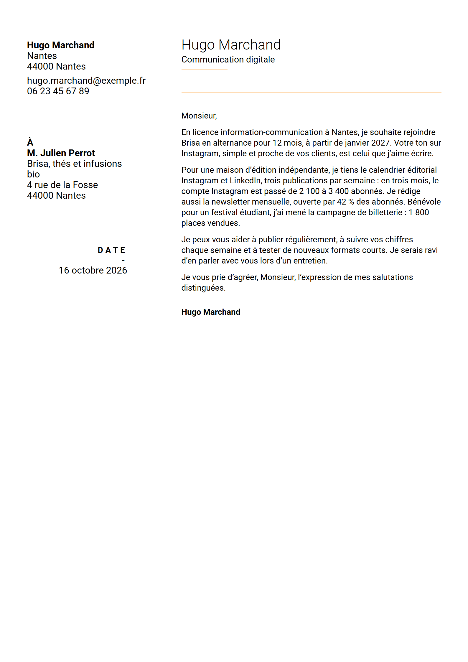 Modèle de lettre de motivation SplitLine