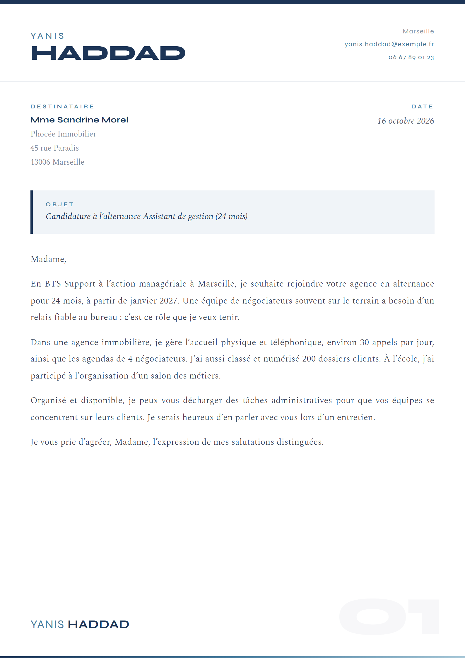 Modèle de lettre de motivation Swiss