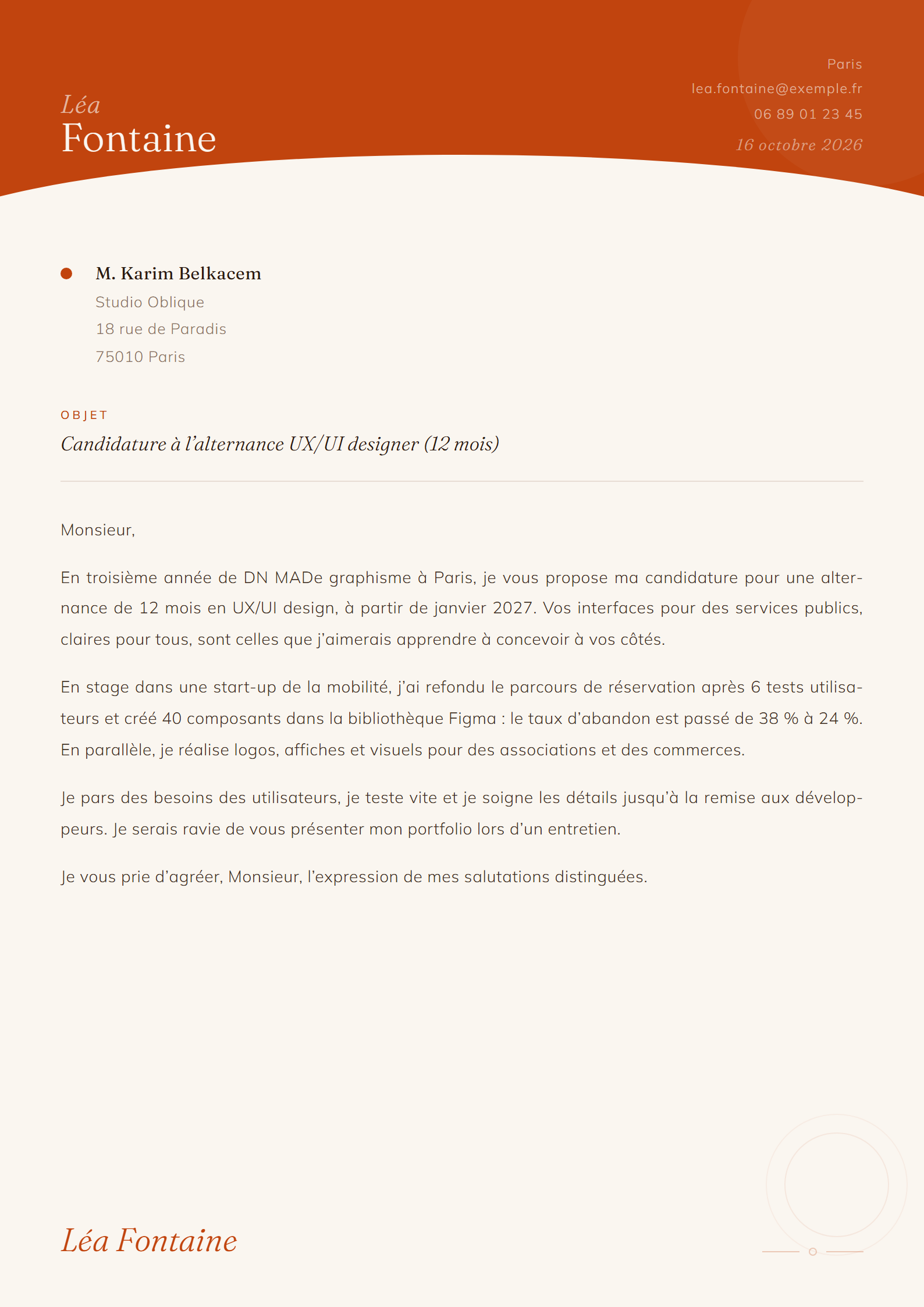 Modèle de lettre de motivation Terracotta